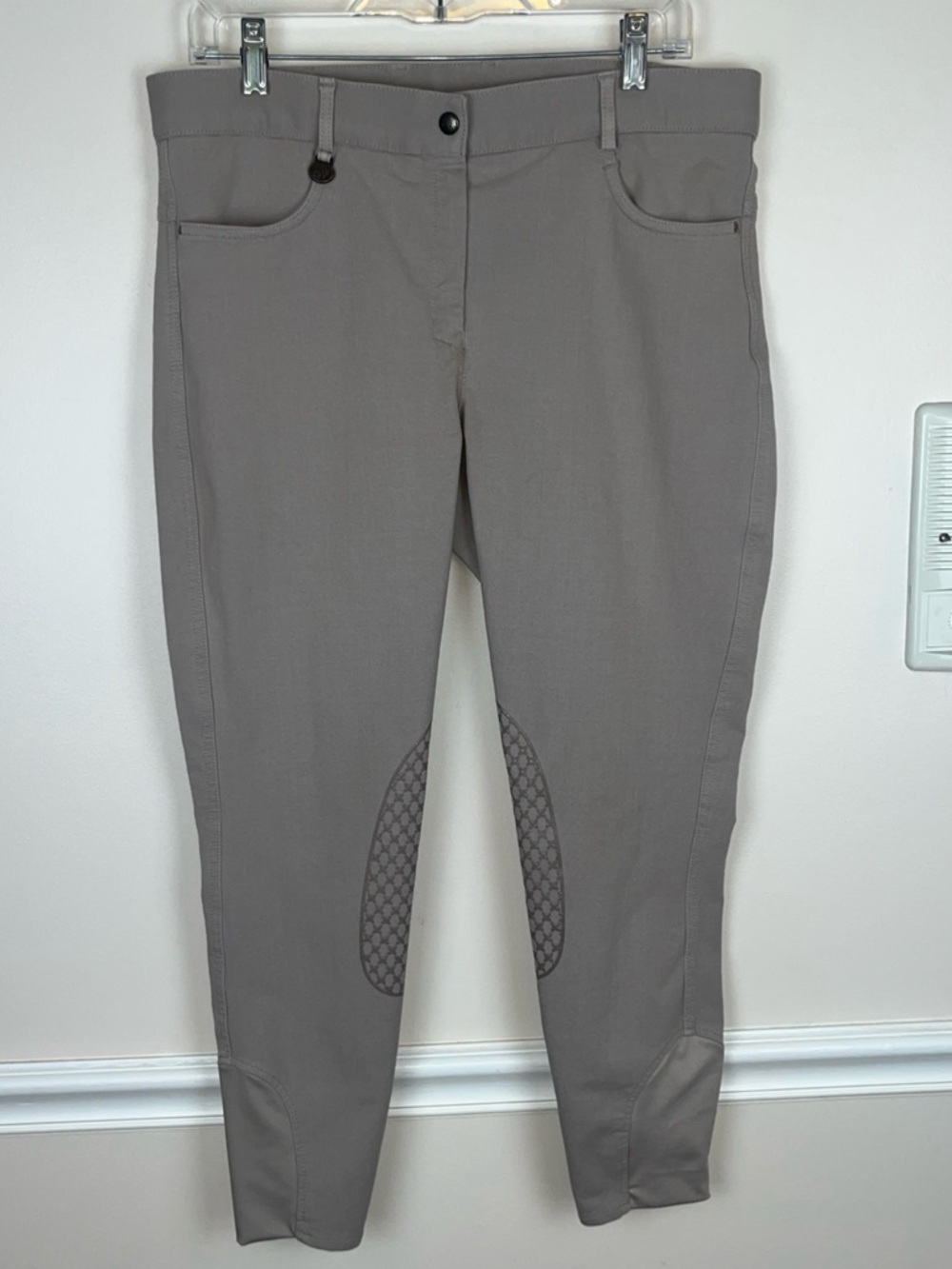Ovation Women’s Full Seat Silicone Knee Grip Riding Breeches Light Gray, 34 Reg